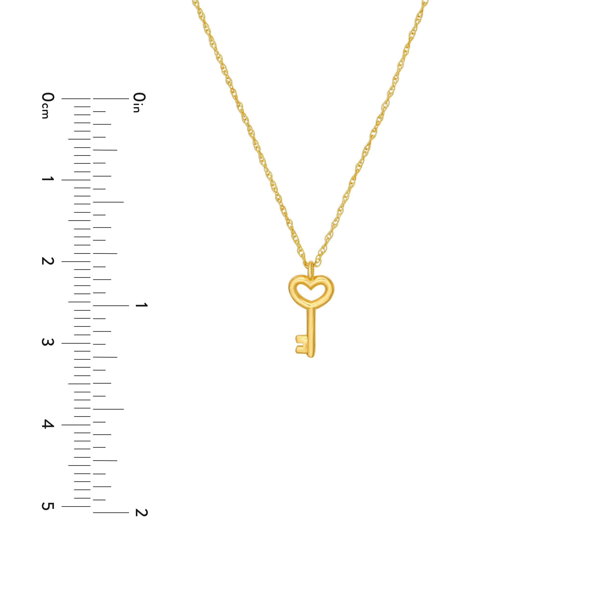 14K gold heart key pendant necklace, side view
