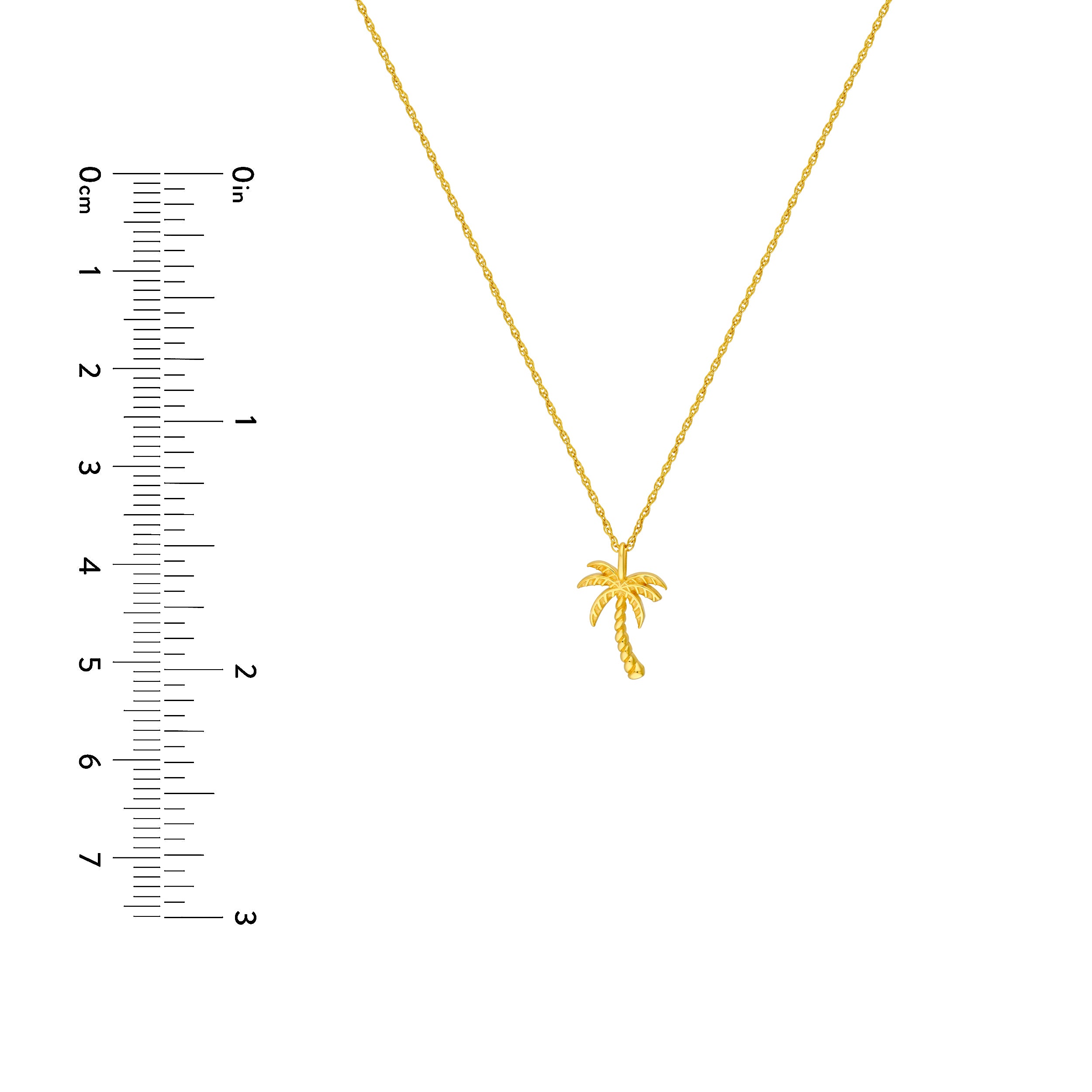 14K gold palm tree necklace, close-up of the palm pendant