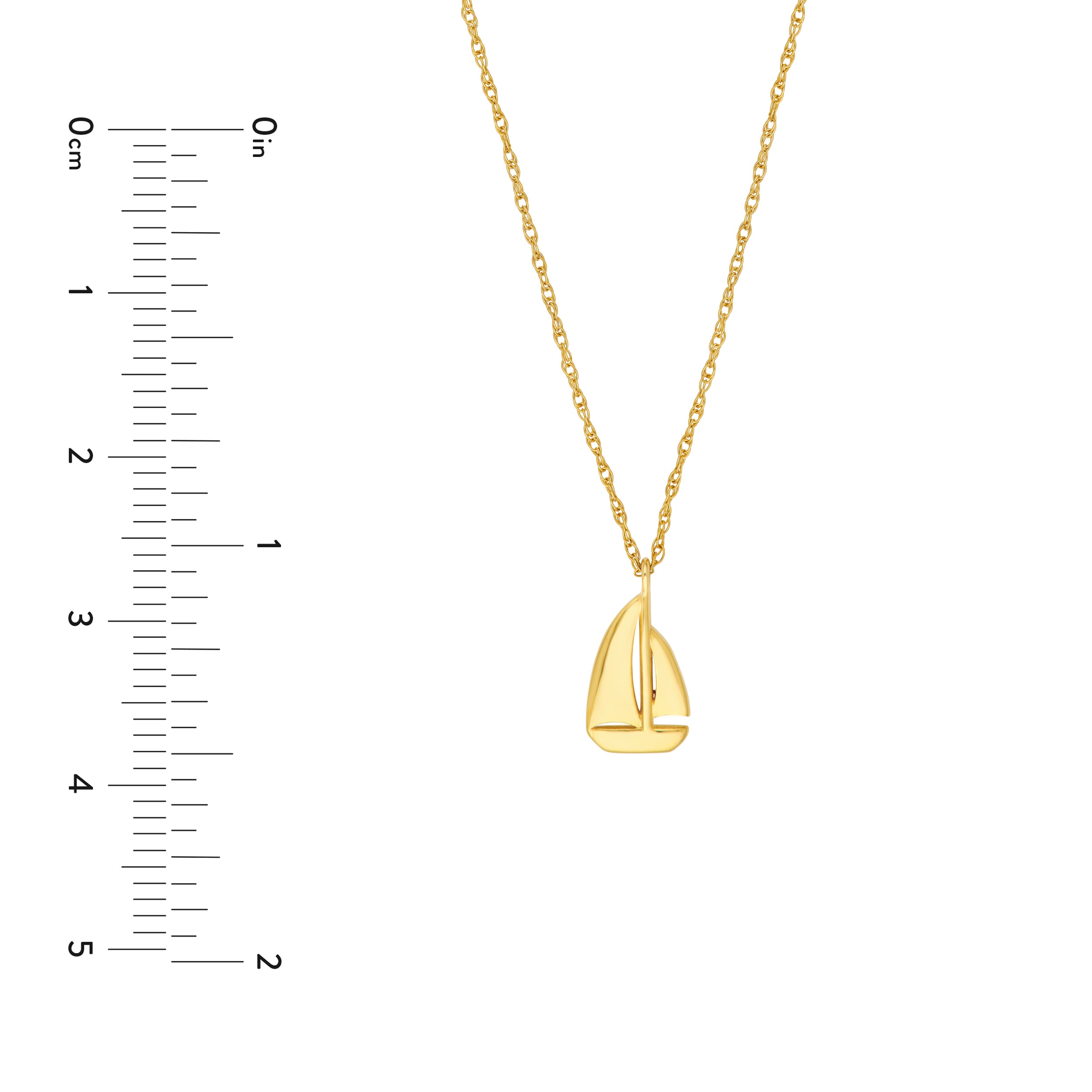 14K gold sailboat necklace, close-up of the sailboat pendant