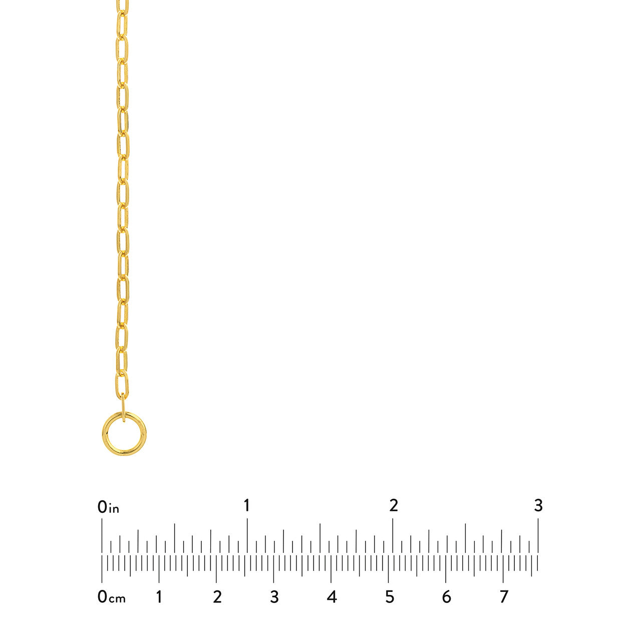 Full length view of a 2.5mm 14K gold open paperclip chain necklace