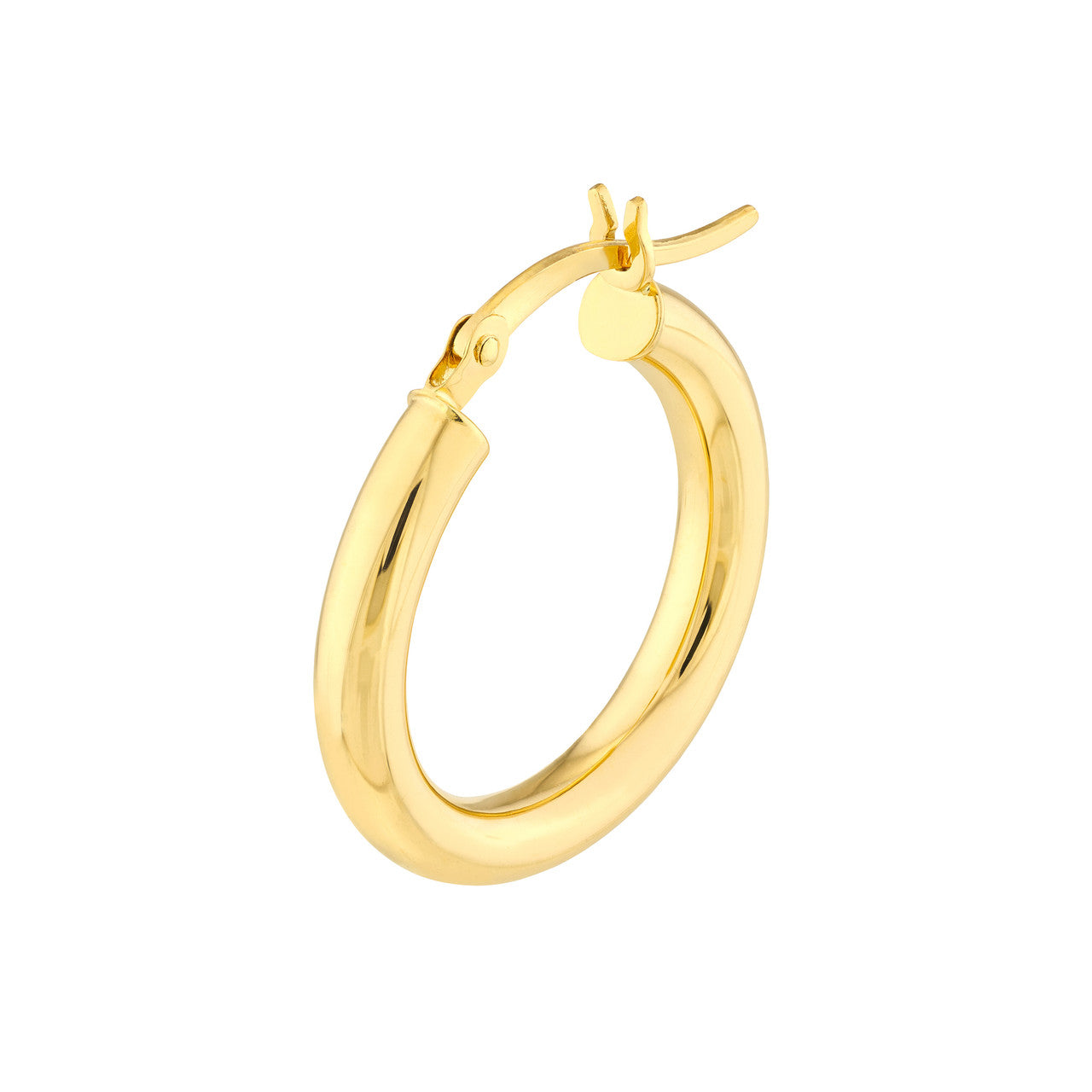 3mm 14K gold polished hoop earrings with a shiny polished finish