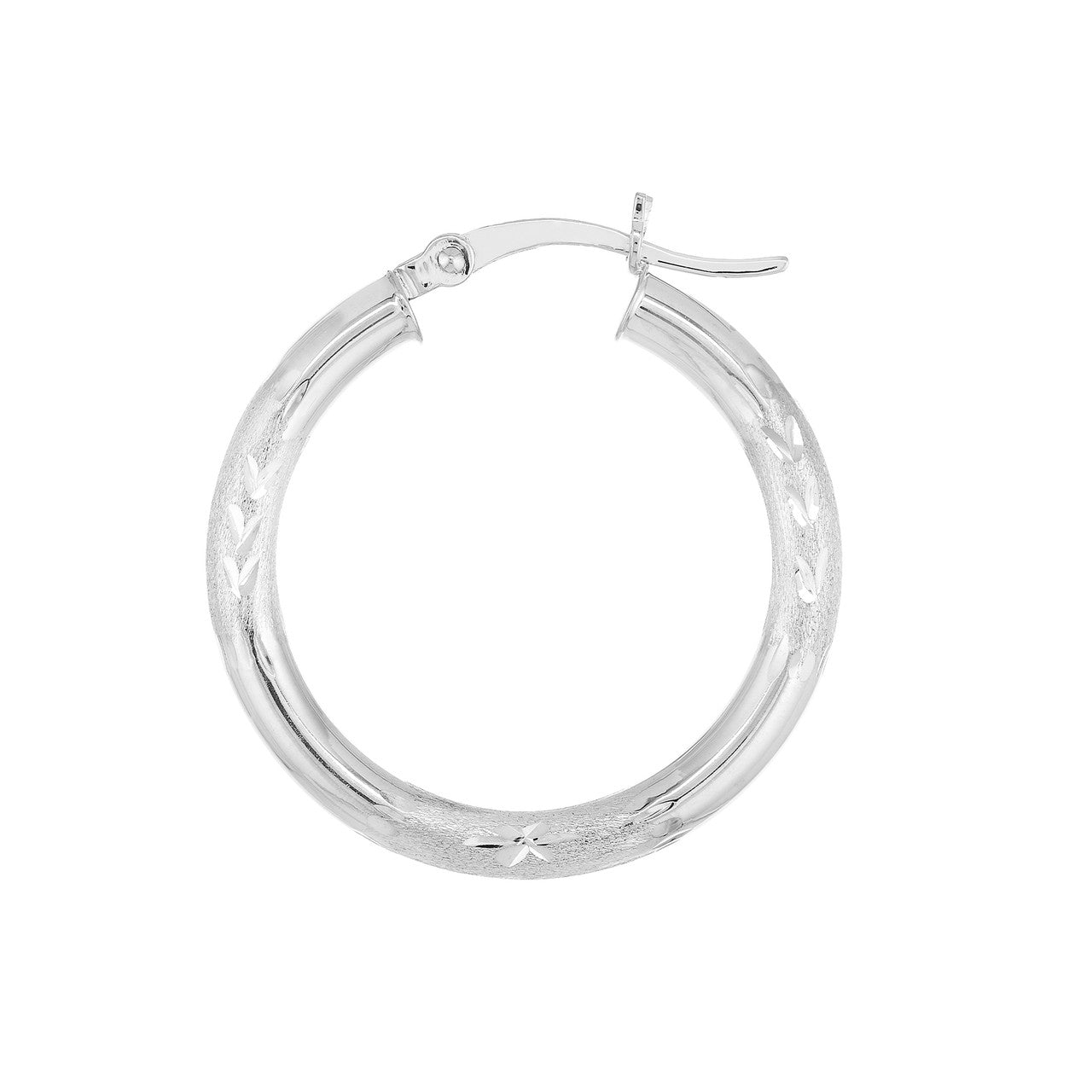 14K gold Florentine round hoop earrings, 3x25mm, textured brushed finish