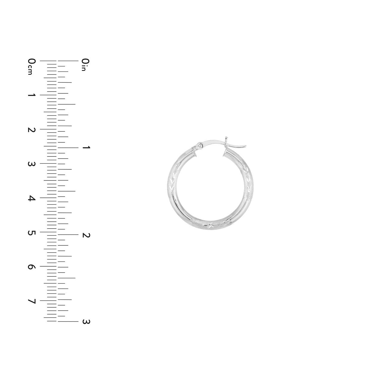 3x25mm 14K gold Florentine round hoop earrings with a brushed gold surface