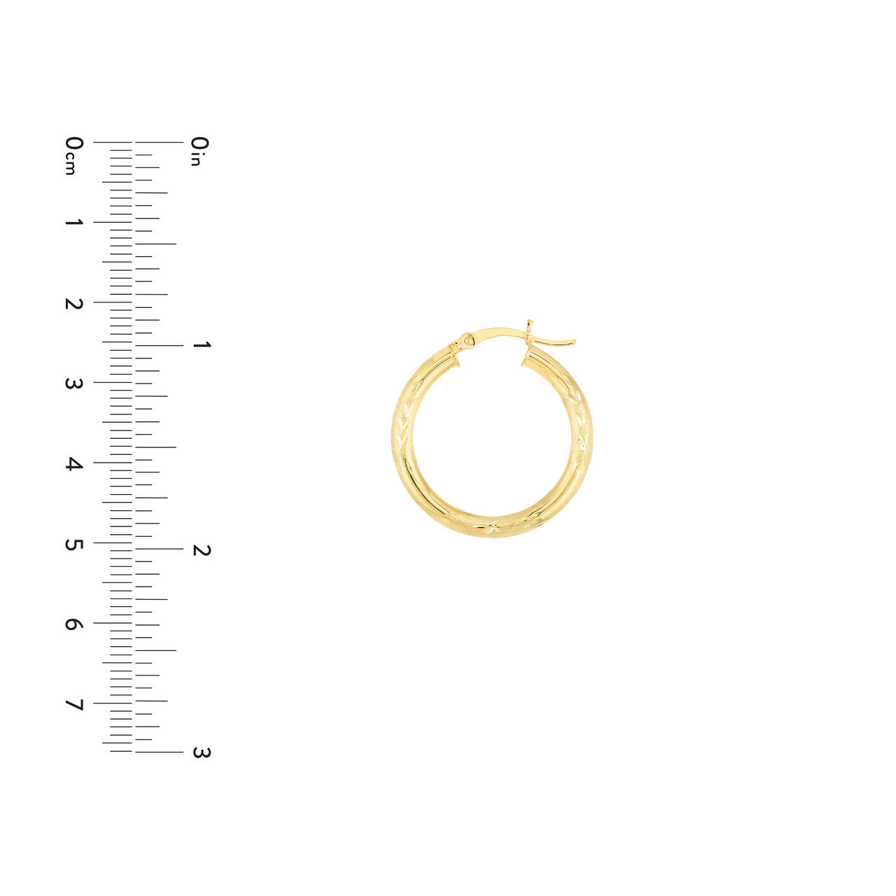 3x25mm 14K gold Florentine round hoop earrings with a textured finish