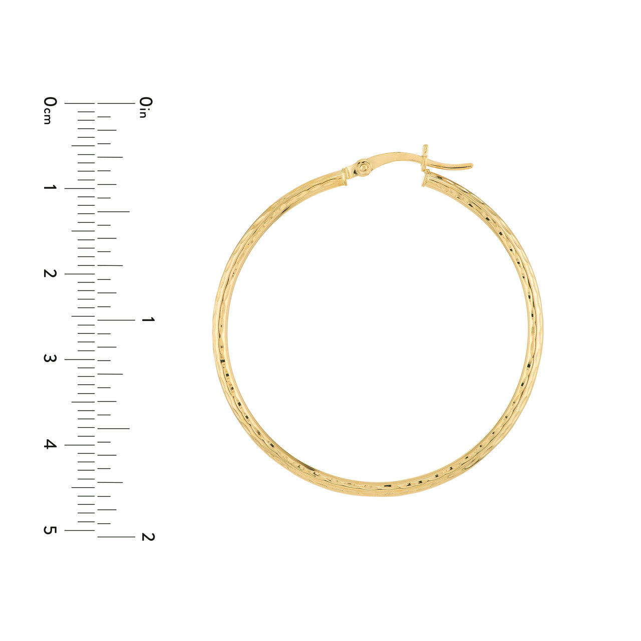 40mm 14K gold diamond-cut round hoop earrings with a sleek polished finish