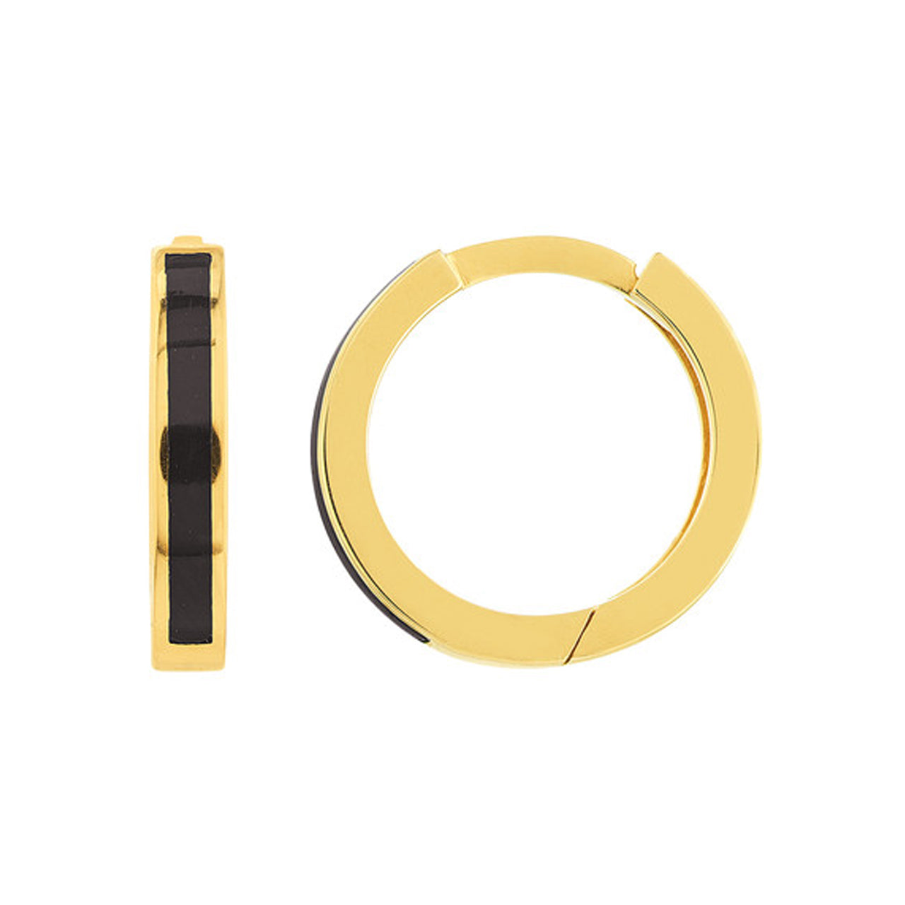 14K gold black enamel mini hoop earrings, 12mm