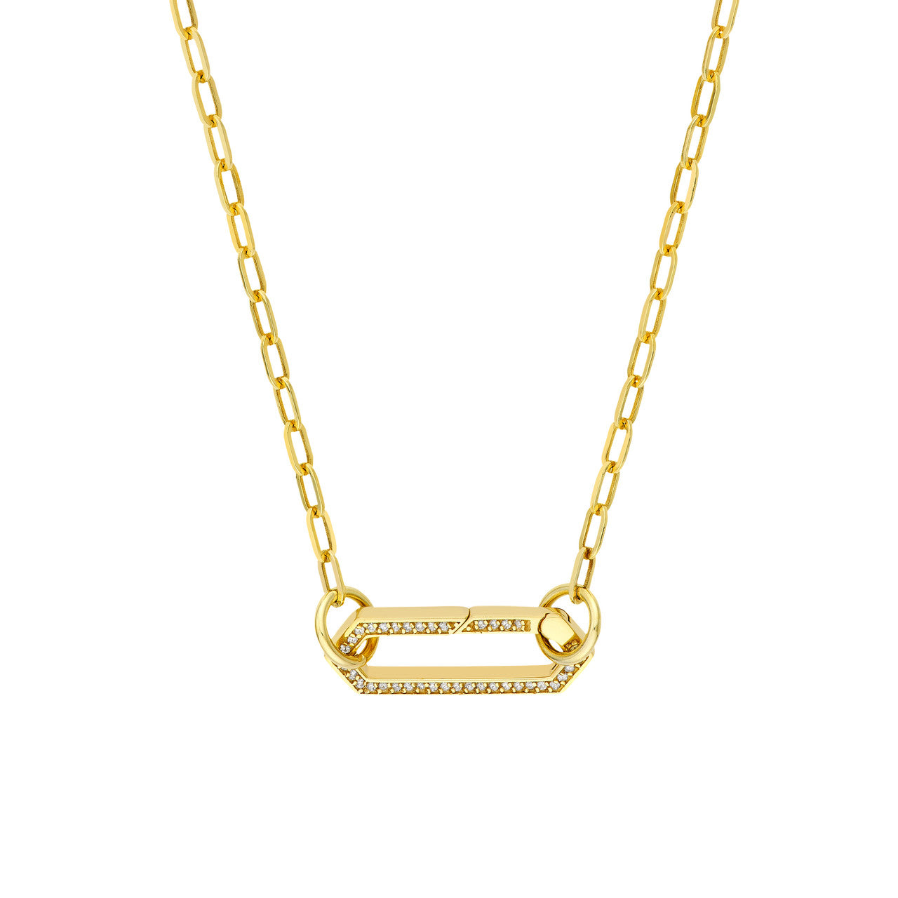 14K gold diamond elongated hexagon push lock, detail view