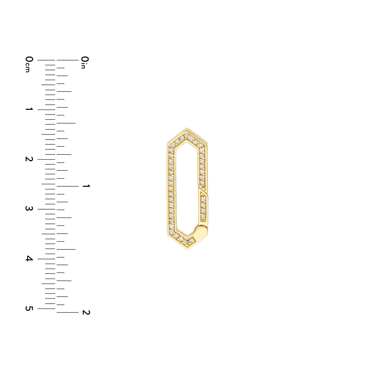 14K gold diamond elongated hexagon push lock, close-up view