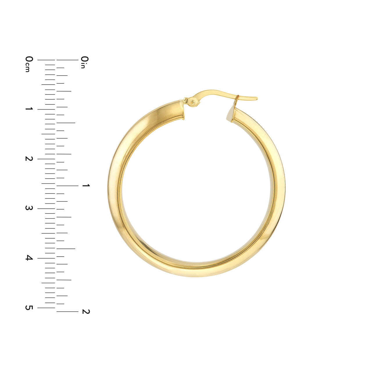 30mm 14K gold high polished round hoop earrings with a mirror finish