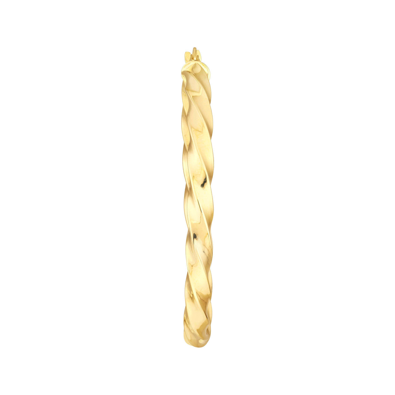 35x3mm 14K gold twisted round hoop earrings with an elegant twist detail