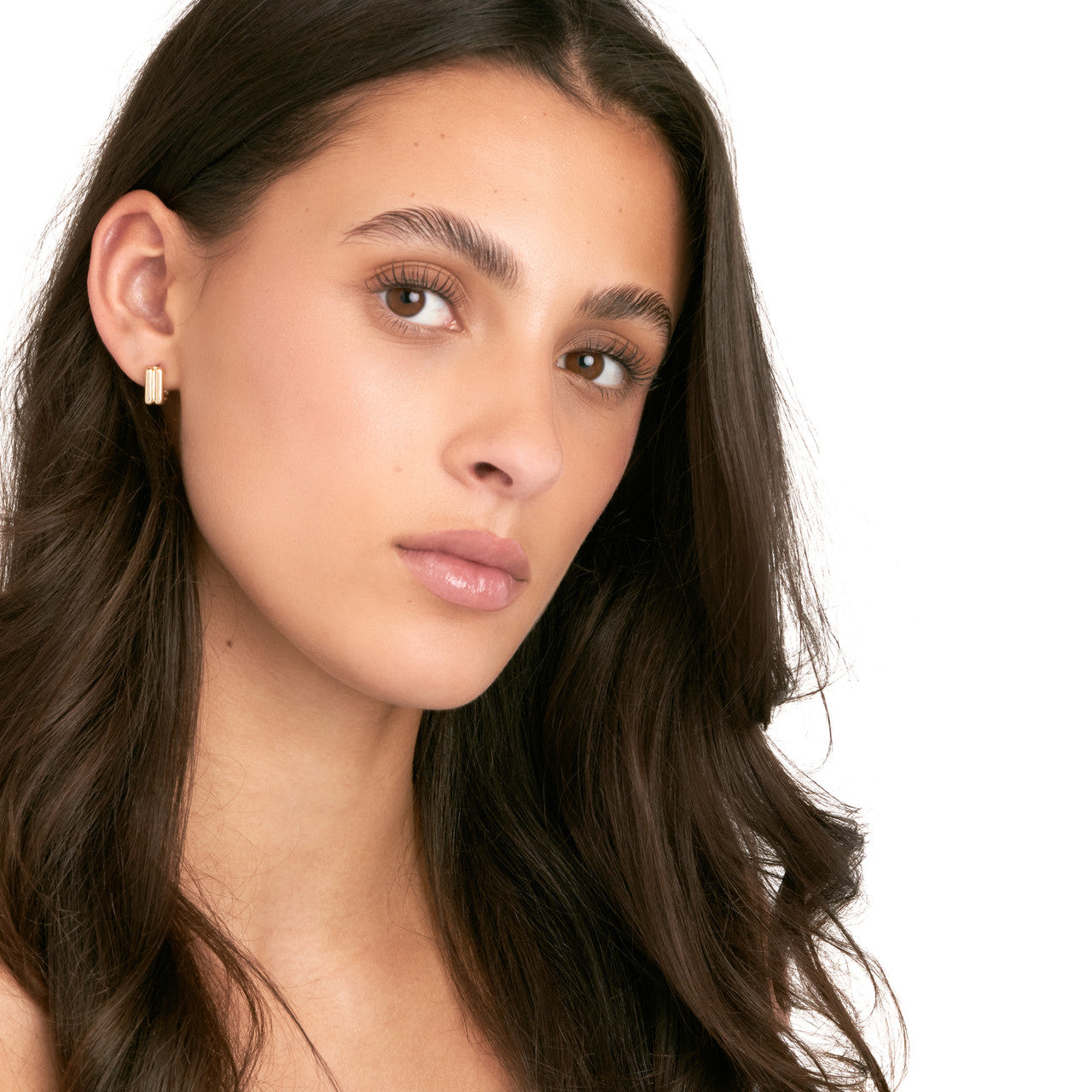 Simple square double row hoop earrings by My Store in a polished silver finish.