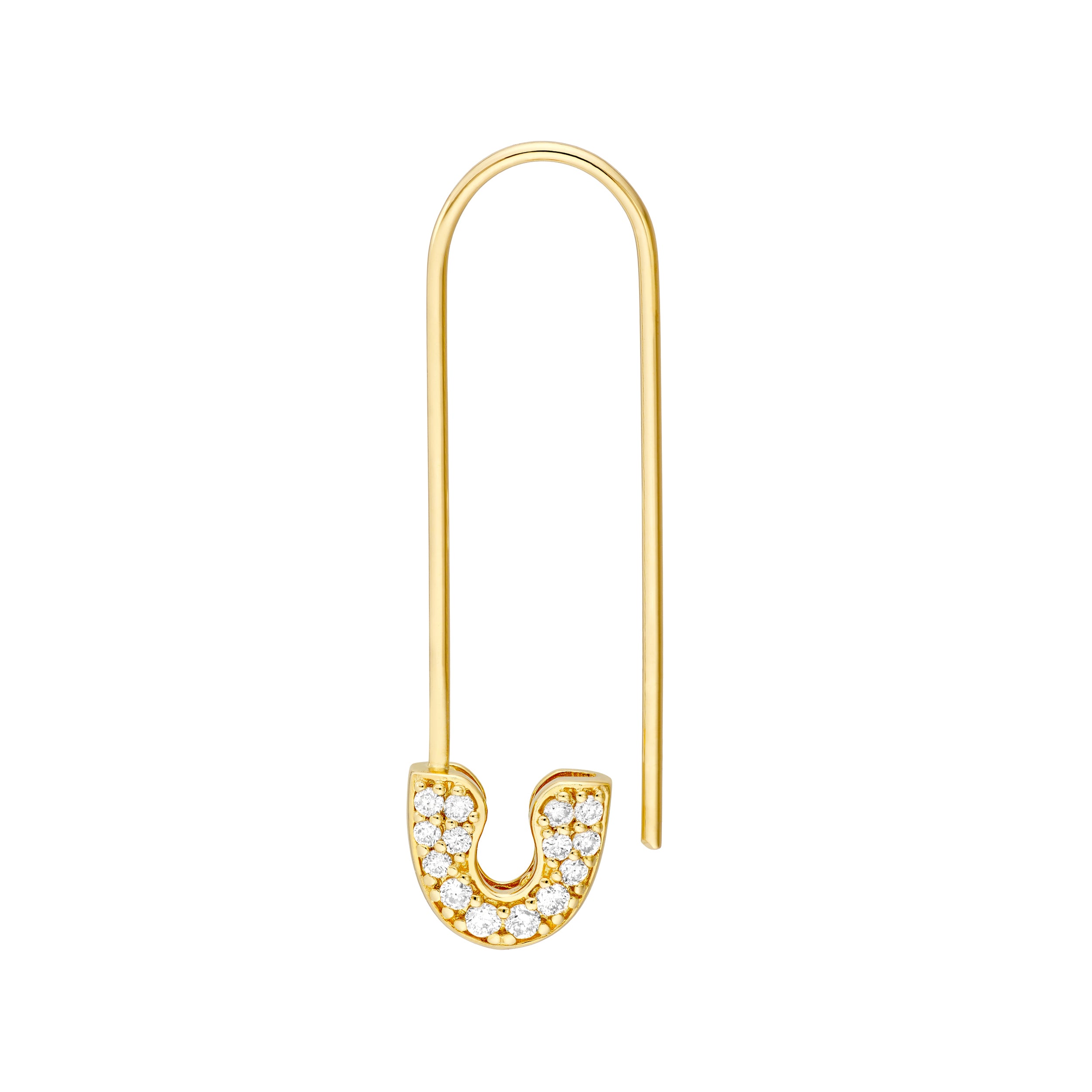 14K gold diamond safety pin threader earrings, alternate view