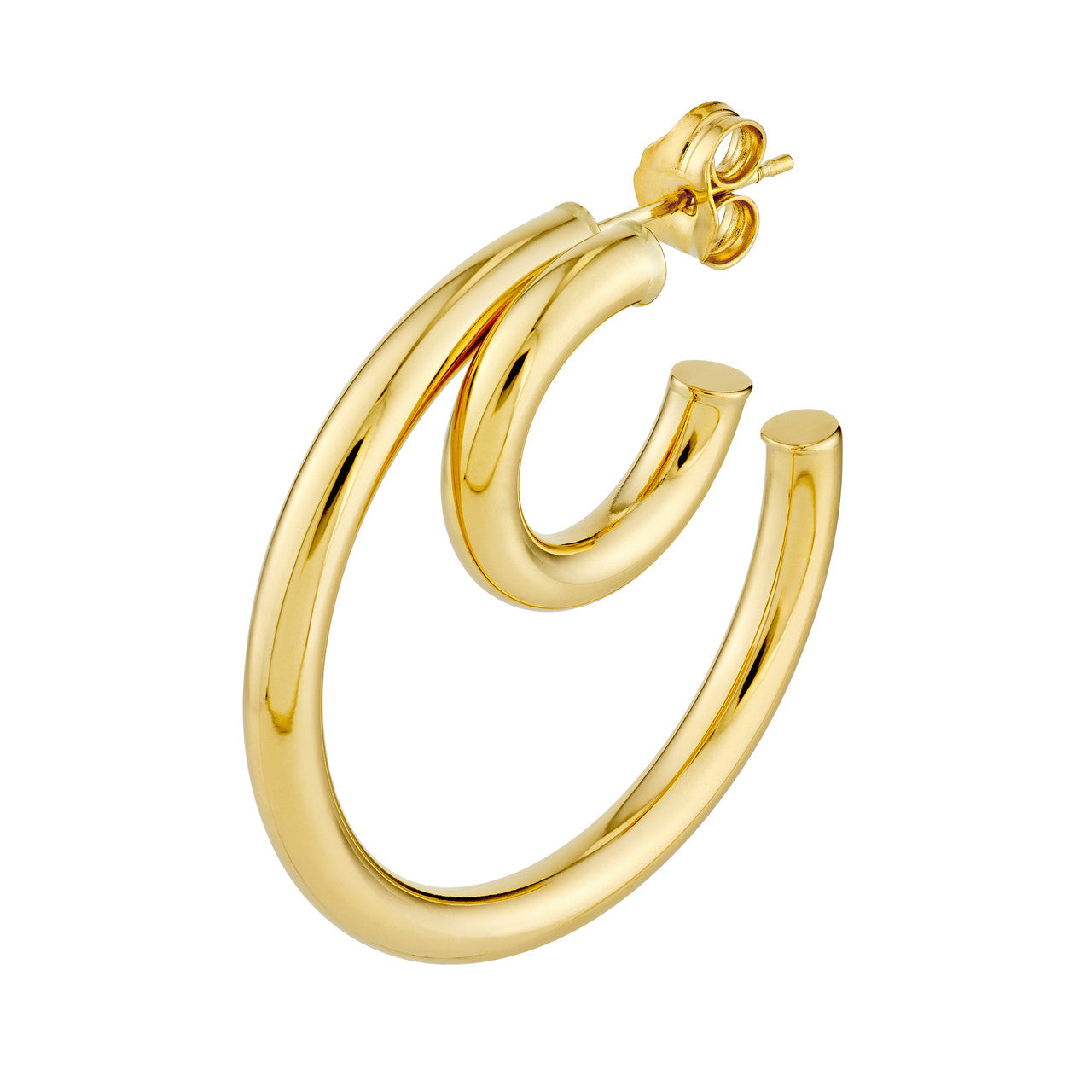30mm 14K gold double hoop earrings with a polished finish