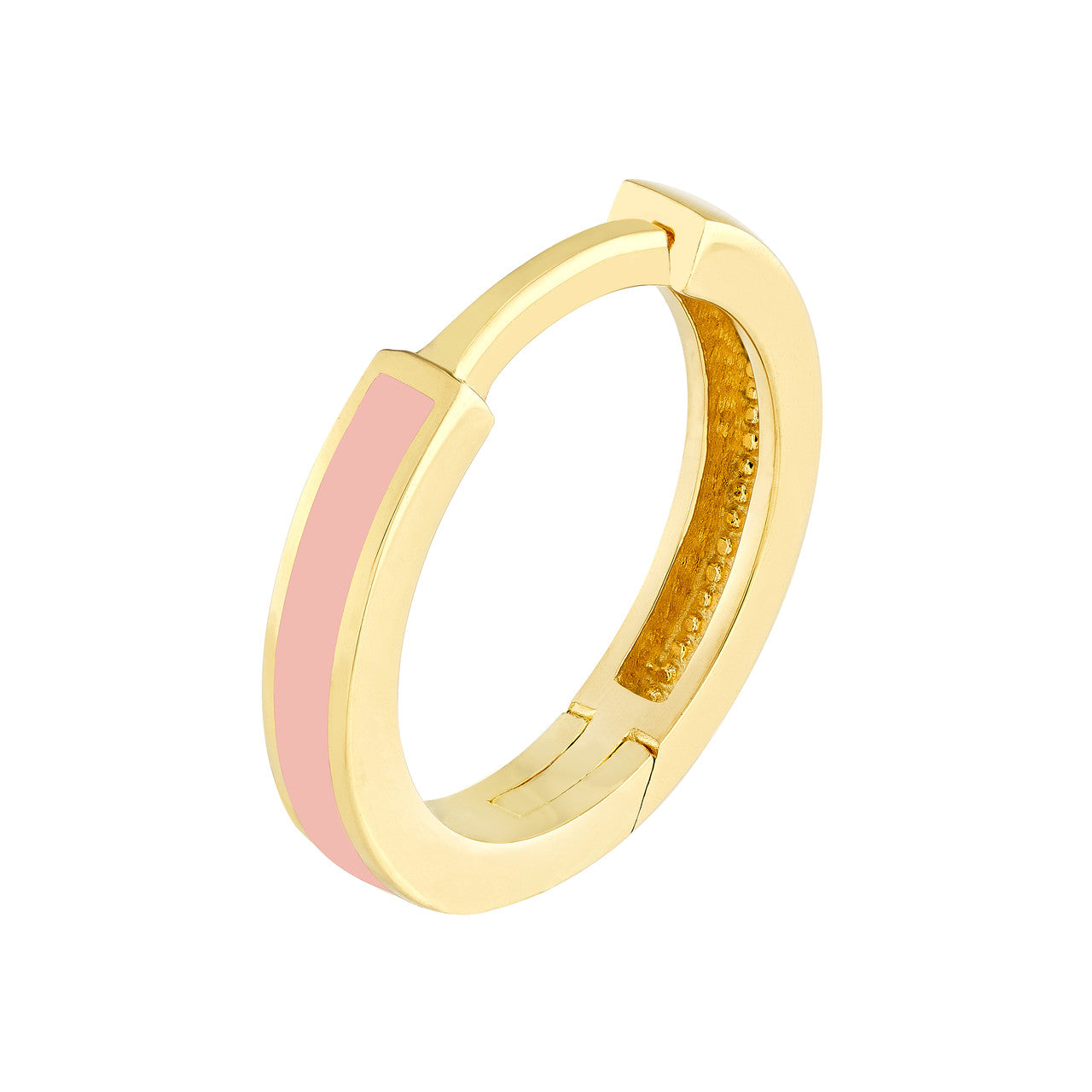 Light pink baby hoop earrings, simple design, featuring a smooth finish and secure latch for comfortable wear.