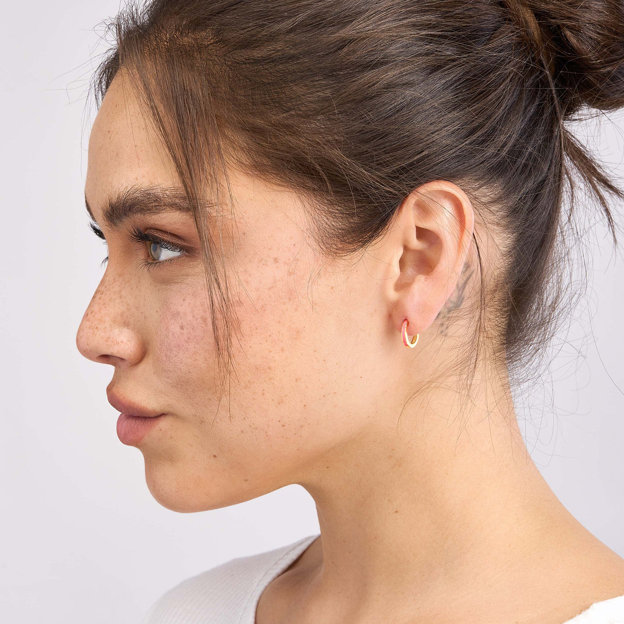 Neon Pink Enamel Baby Hoop Earrings - VIA Jewelers