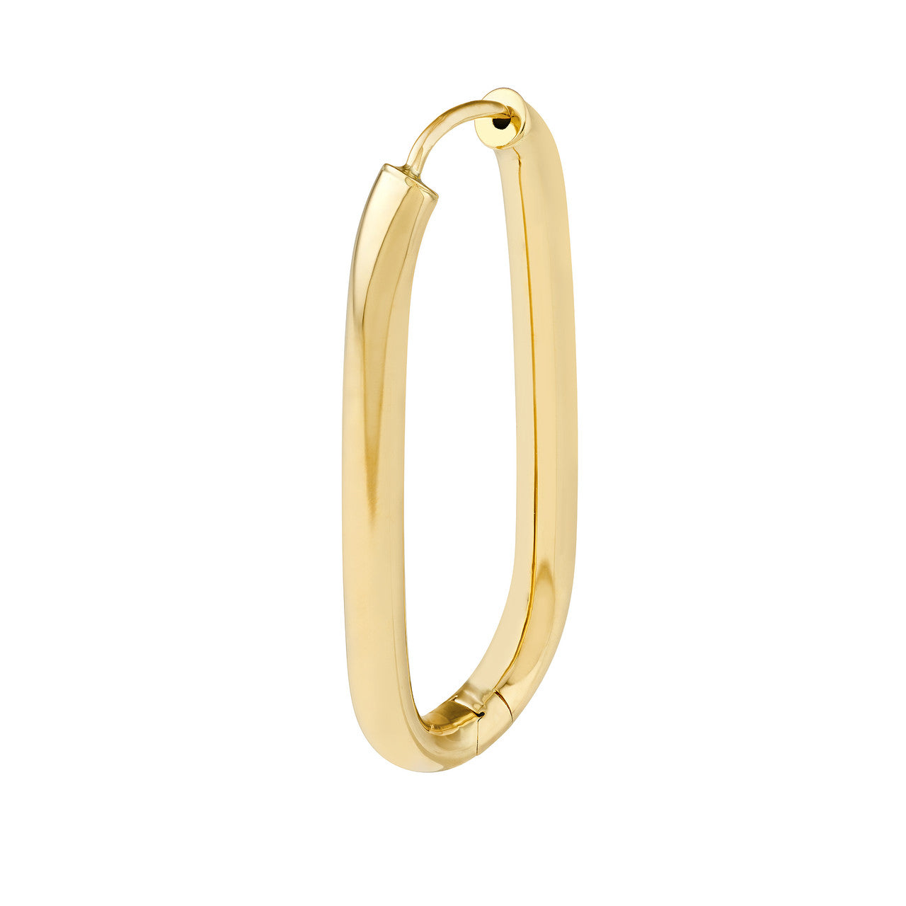 38.3mm 14K gold oval hinged hoop earrings with a polished finish