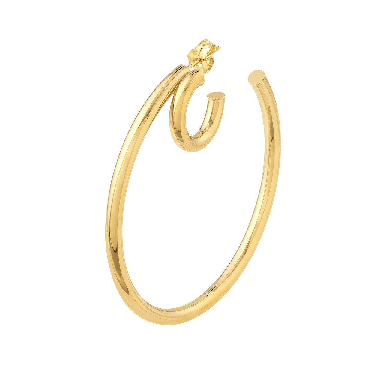 50mm 14K gold double hoop earrings for everyday wear