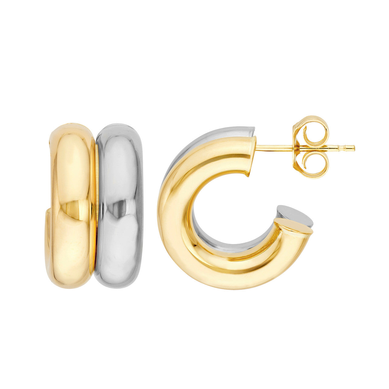Small double two-tone open hoop earrings by VIA Jewelers featuring a sleek, modern design and polished finish.
