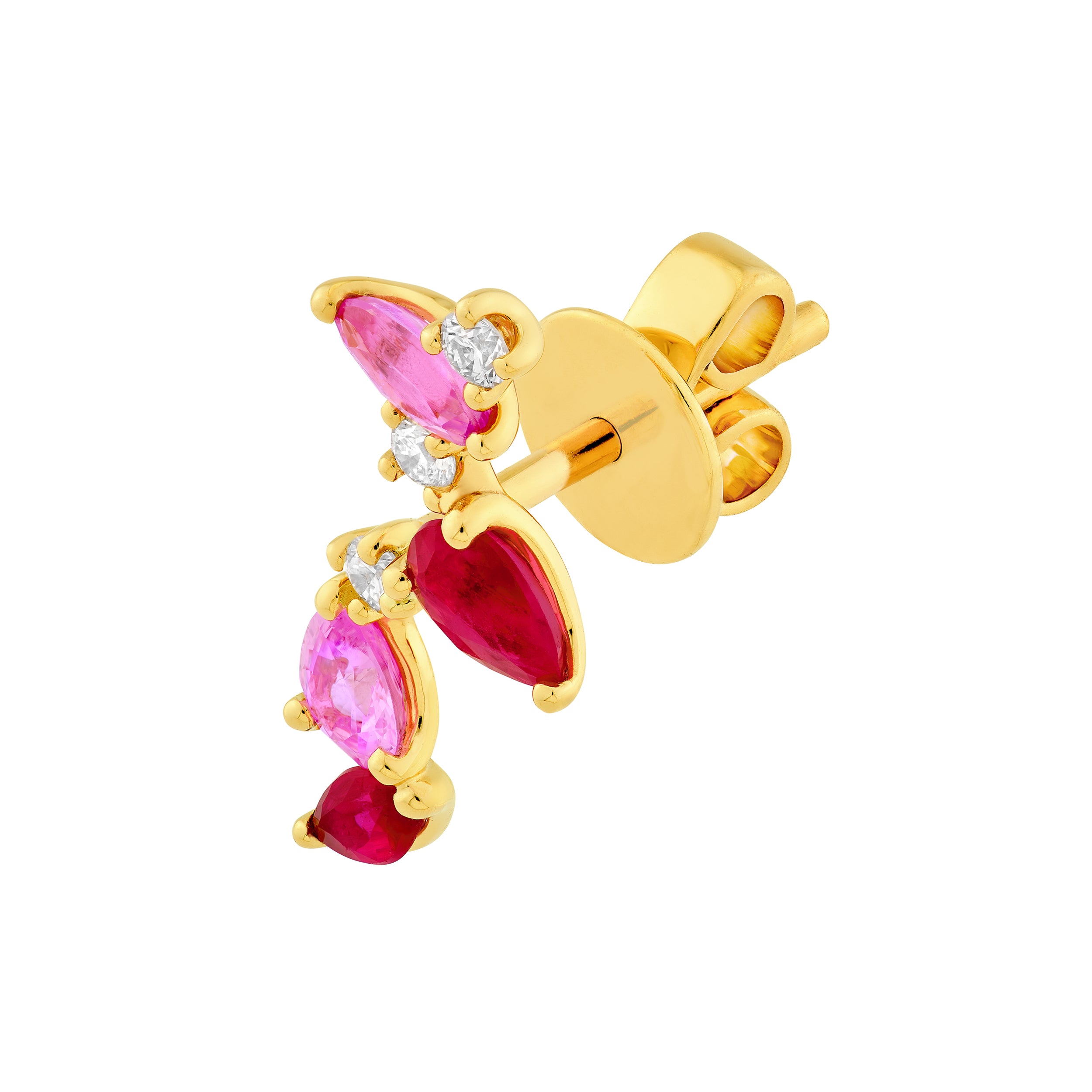 14K gold pink blossom climber stud earrings, detail view
