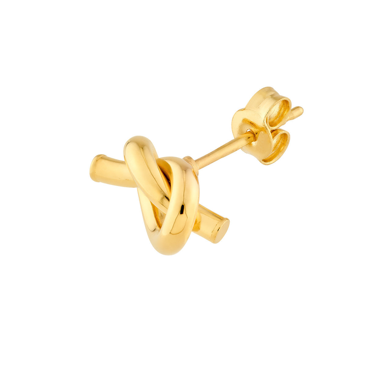 VIA Jewelers Pretzel Love Knot Earrings in gold with intricate twisted design and polished finish.