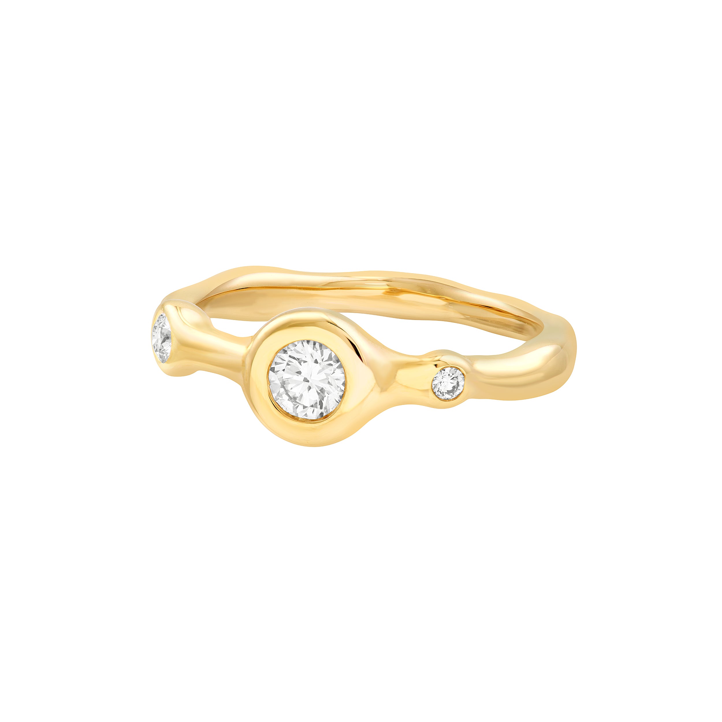 14K gold diamond trio organic ring, alternate view