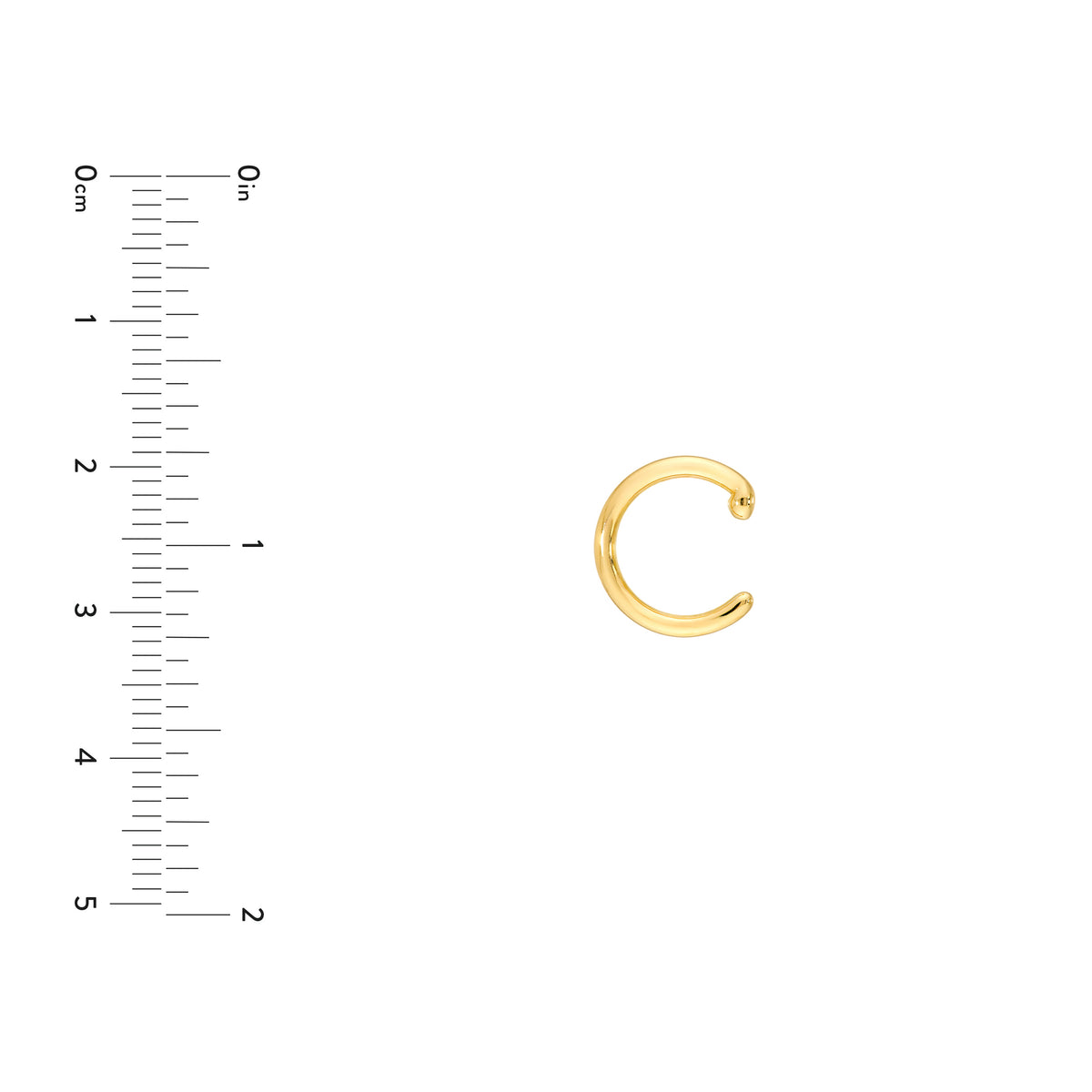 Thin polished 14K gold ear cuff, size reference view