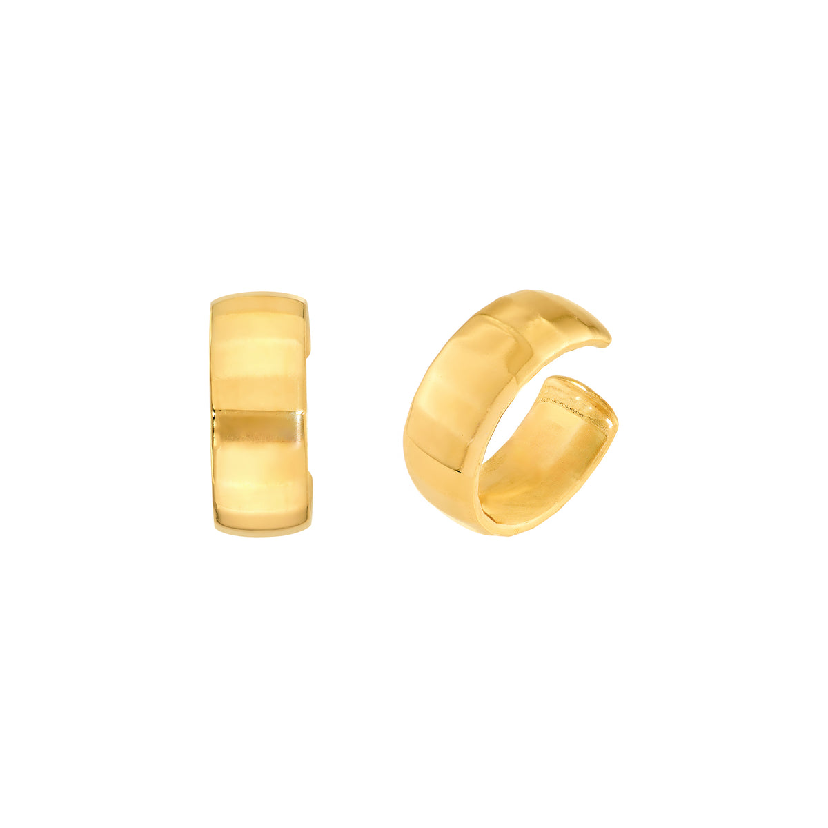 Wide 14K yellow gold ear cuff with a textured finish