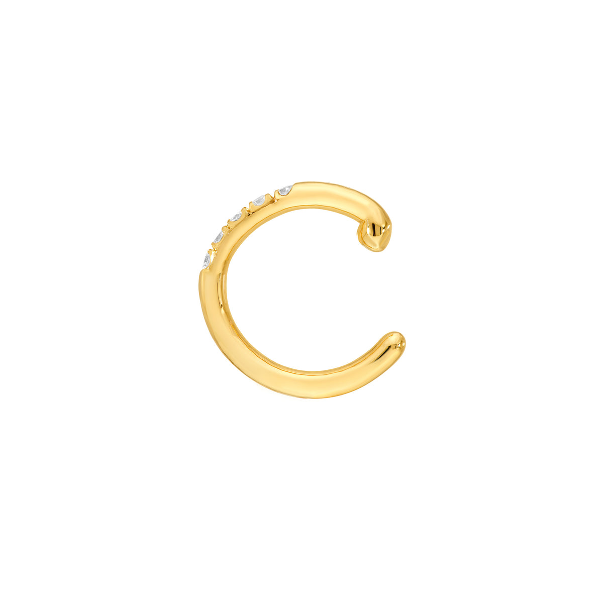 14K gold diamond thin ear cuff, side view