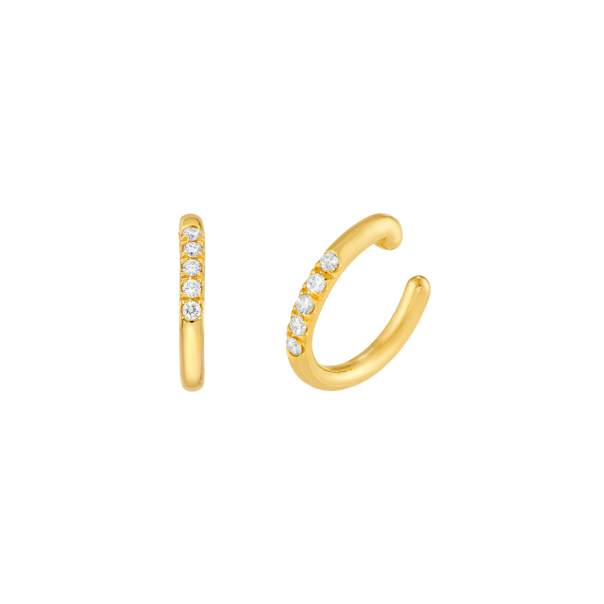 Thin 14K yellow gold ear cuff set with small diamonds