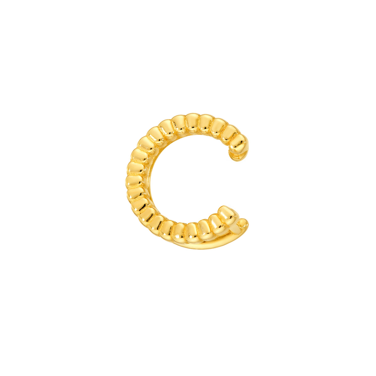 14K gold smooth and ribbed ear cuff, side view