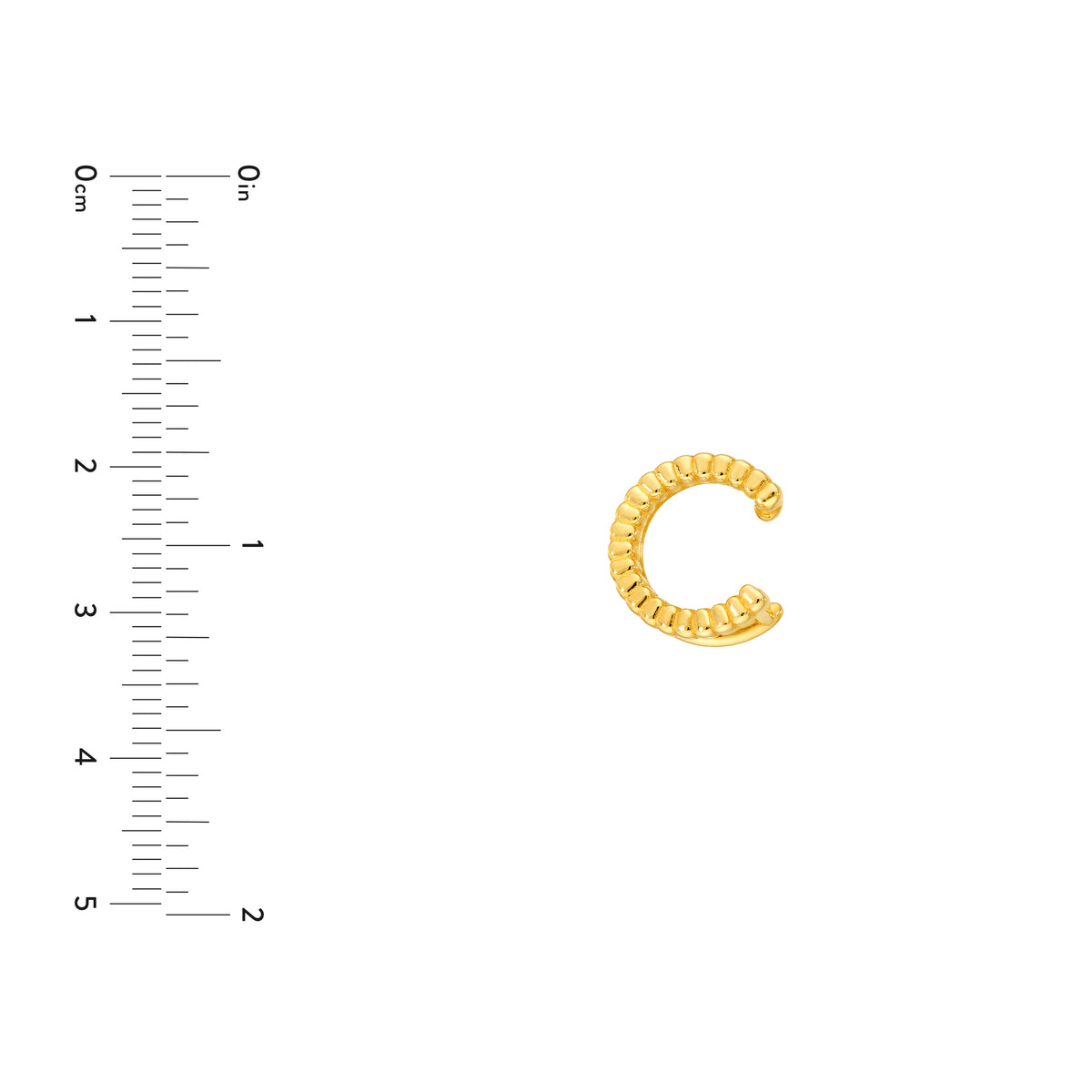 14K gold smooth and ribbed ear cuff, size reference view