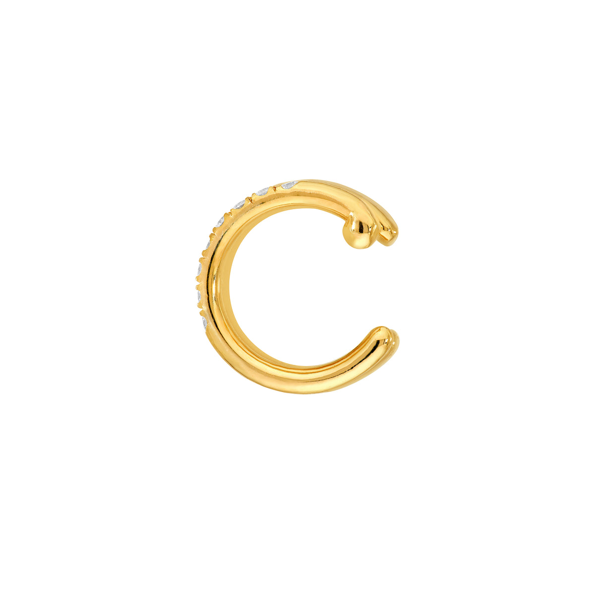 14K gold diamond double band ear cuff, side view