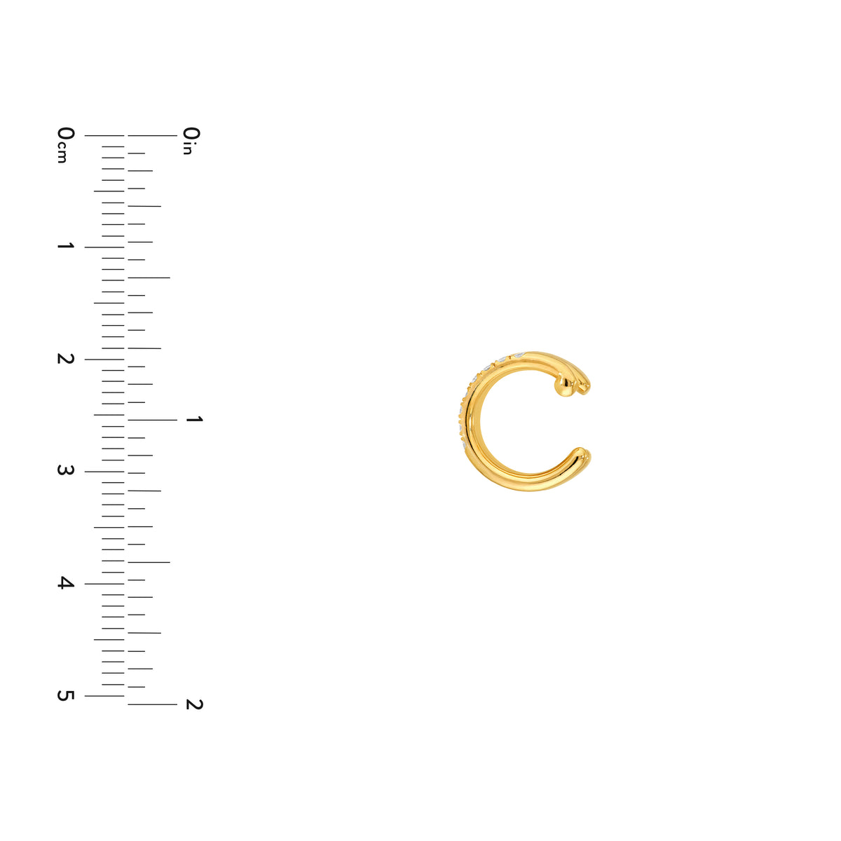 14K gold diamond double band ear cuff, size reference view