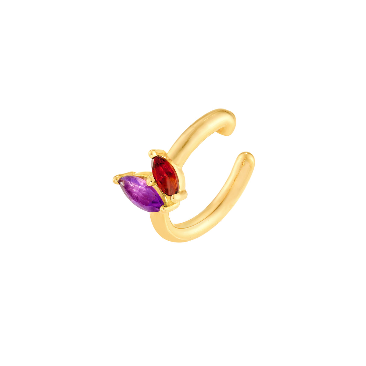 14K gold garnet and amethyst marquise ear cuff, alternate view