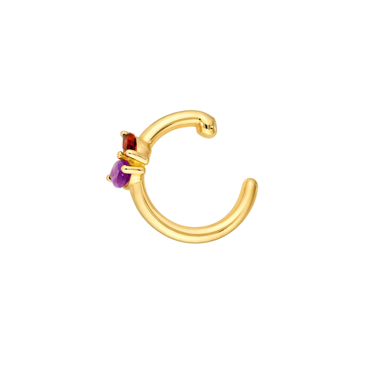 14K gold garnet and amethyst marquise ear cuff, side view