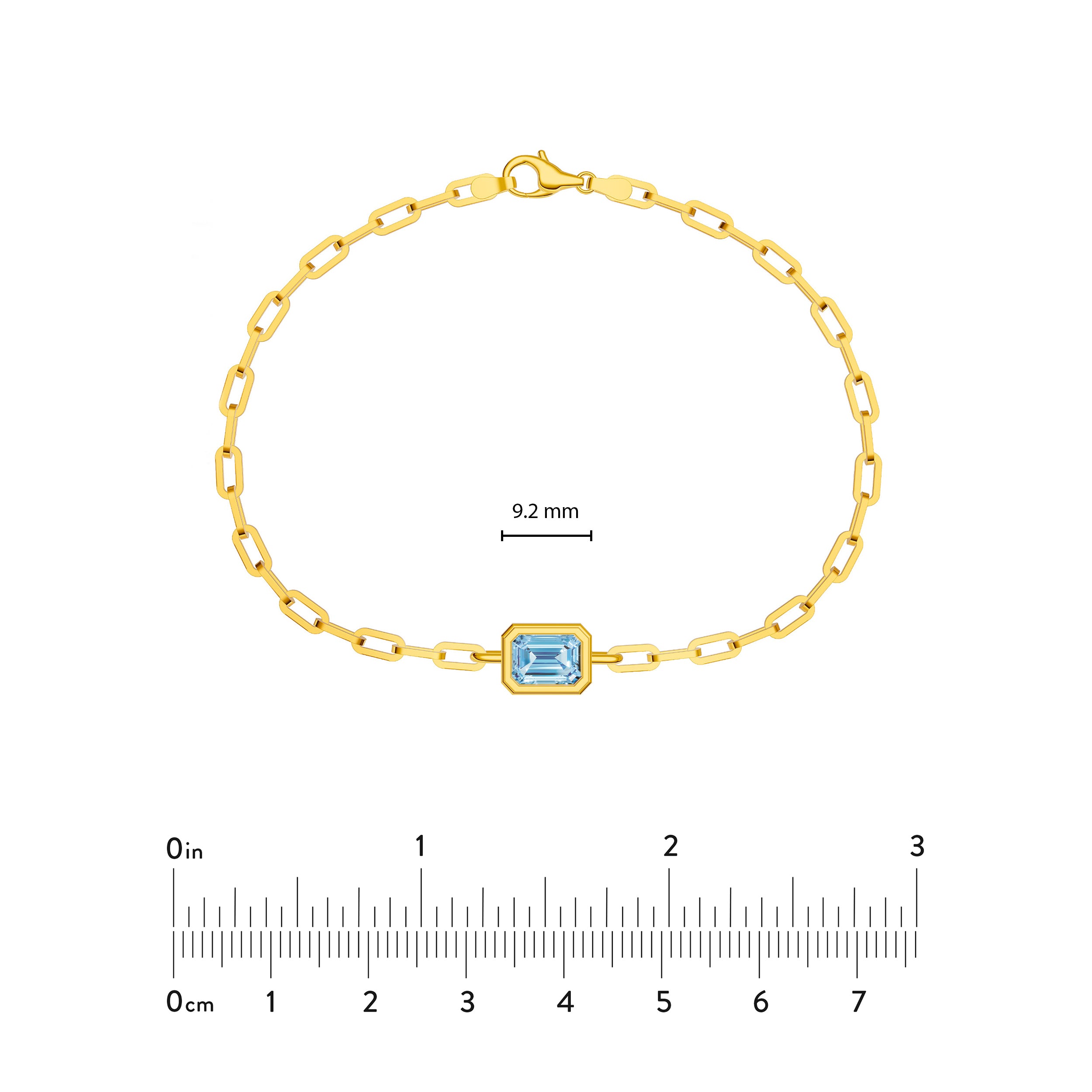 14K gold sky blue topaz Forzentina bracelet, close-up of the stone