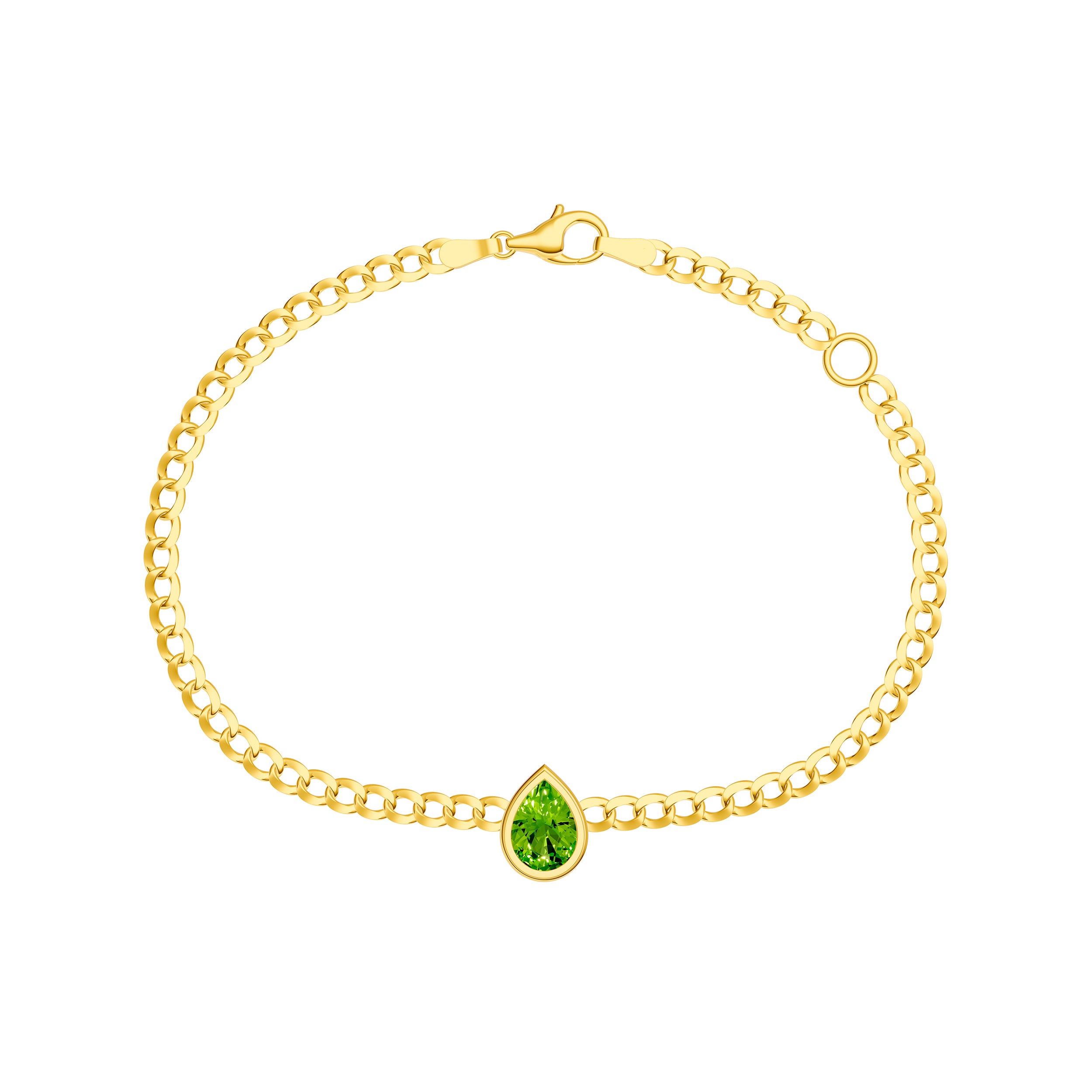 14K gold pear peridot curb chain bracelet