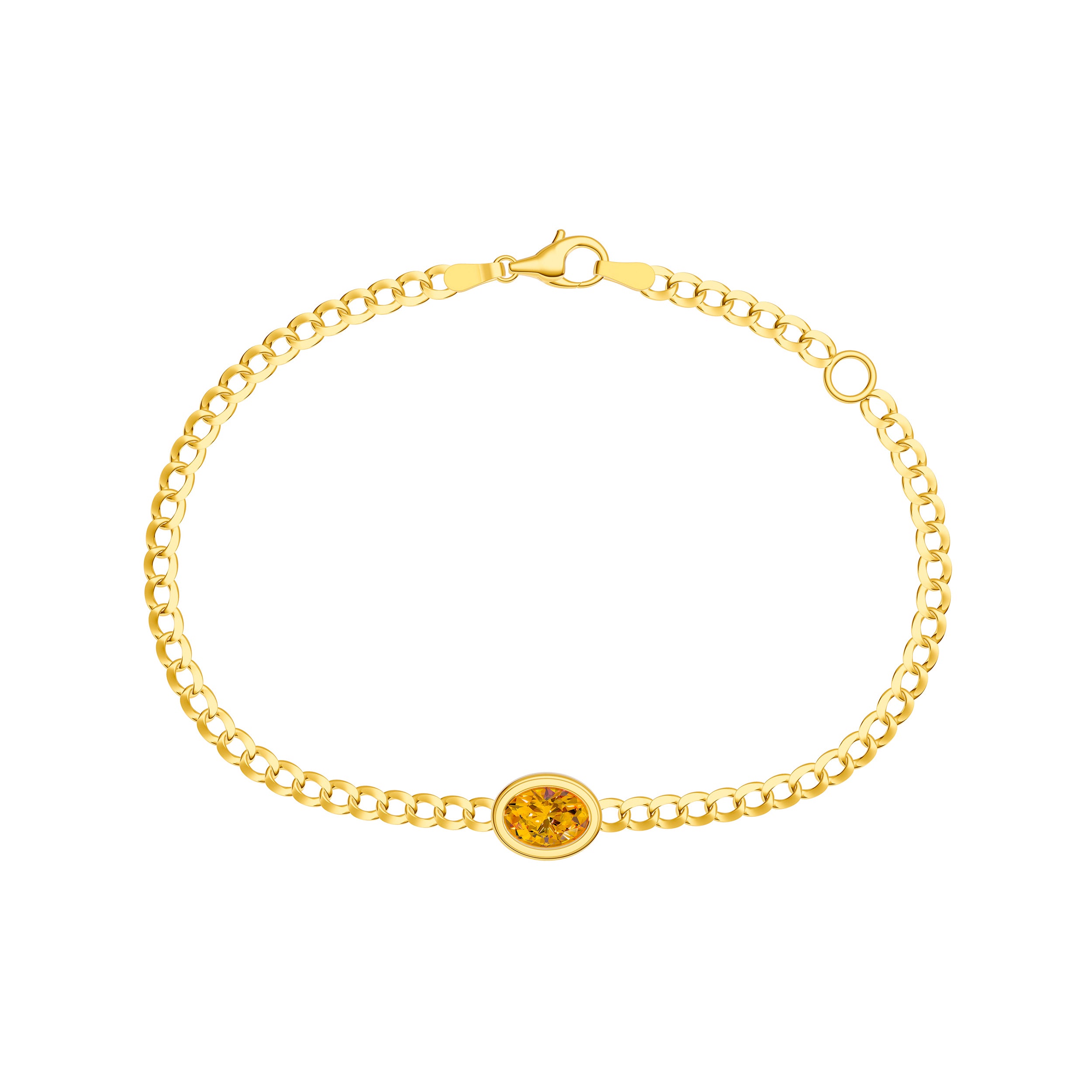 14K gold oval citrine curb chain bracelet
