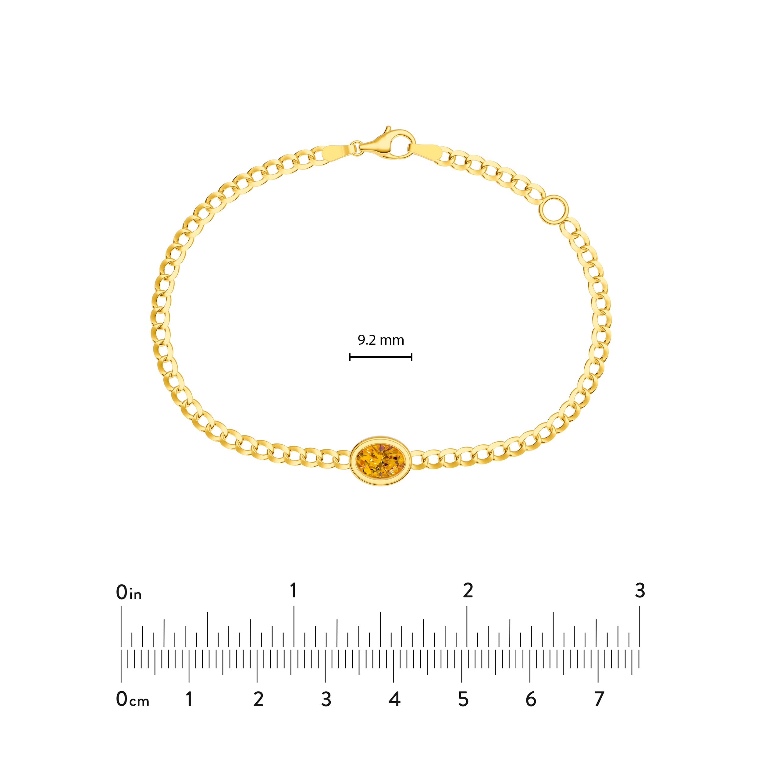 14K gold oval citrine curb bracelet, close-up of the stone