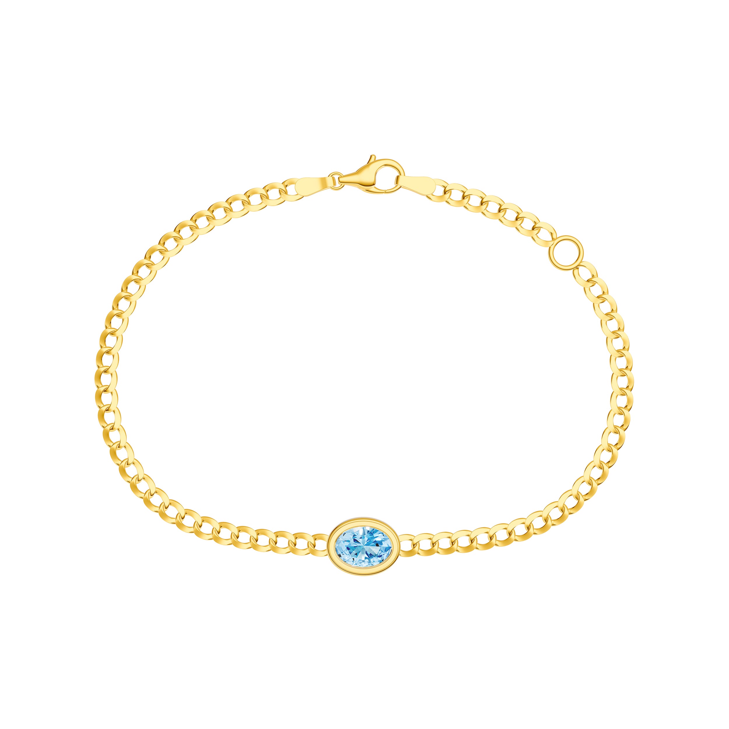 14K gold oval sky blue topaz curb chain bracelet