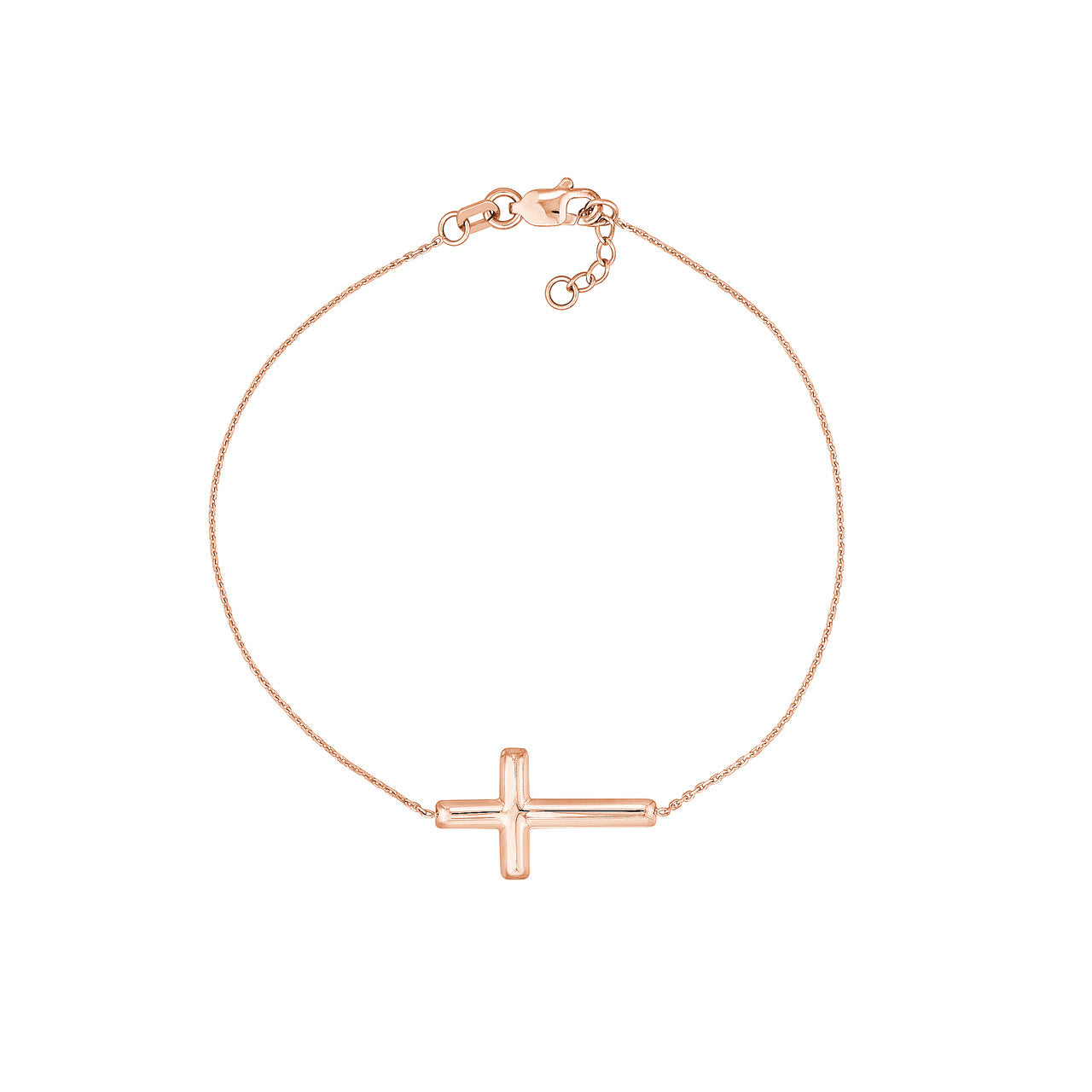Sideways Cross Adjustable Bracelet - 7.50", Rose Gold 4