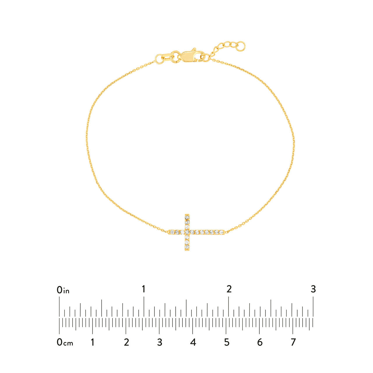 Sideways Cross Bracelet with Diamond - 7.50", Yellow 12