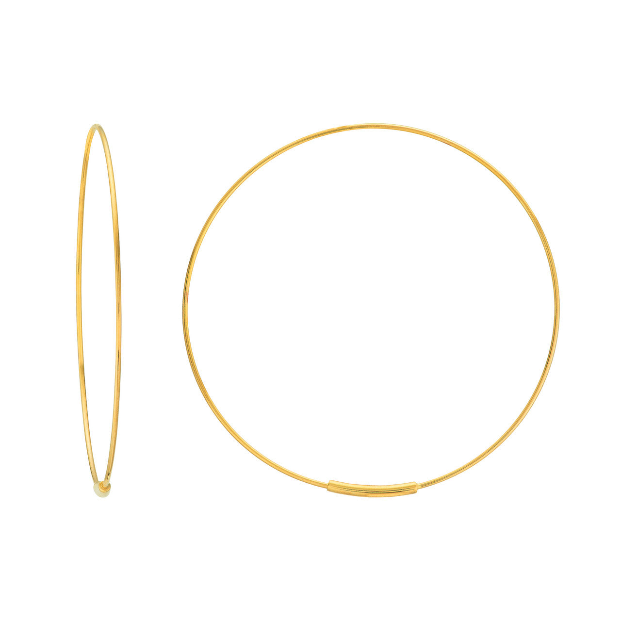 14K gold endless wire hoop earrings, front view