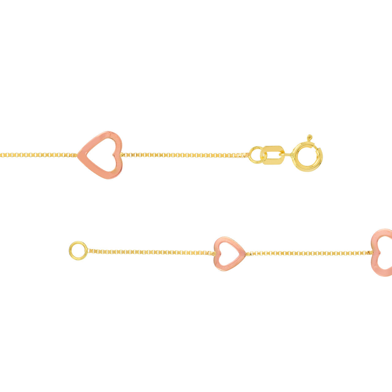 Two-Tone Open Heart on Box Chain Bracelet