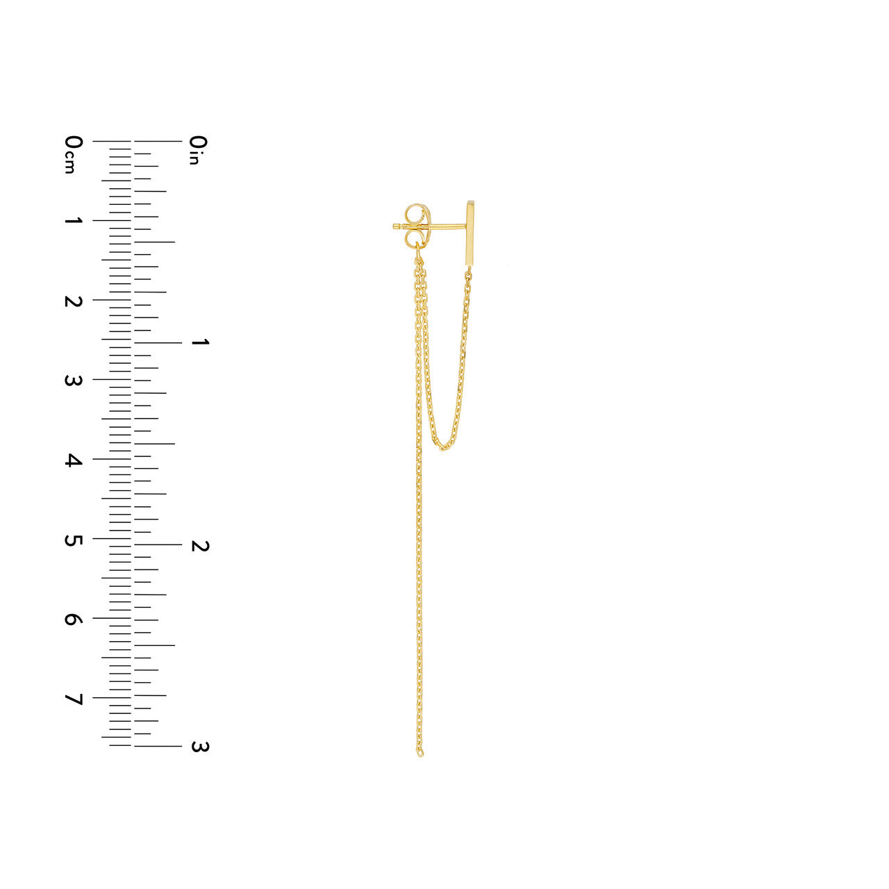 Front to back staple bar drop chain earrings by My Store featuring a sleek design and elegant dangling chains.