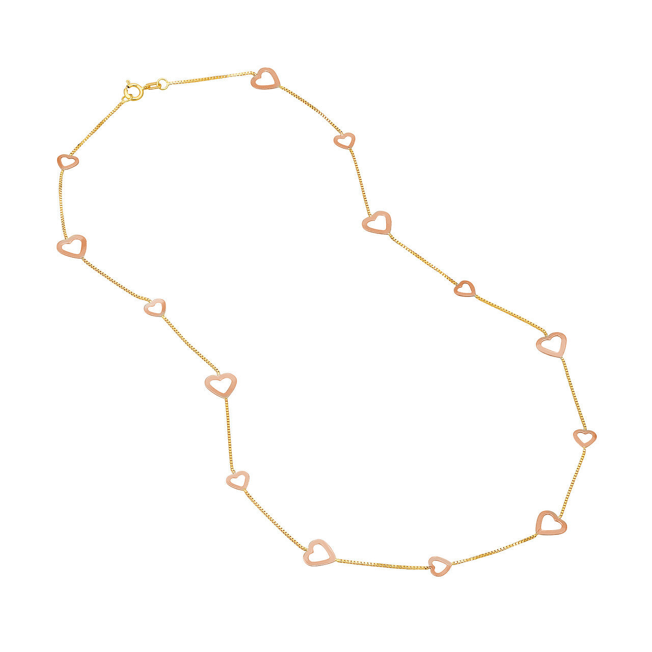 Two-Tone Open Heart on Box Chain Necklace 3