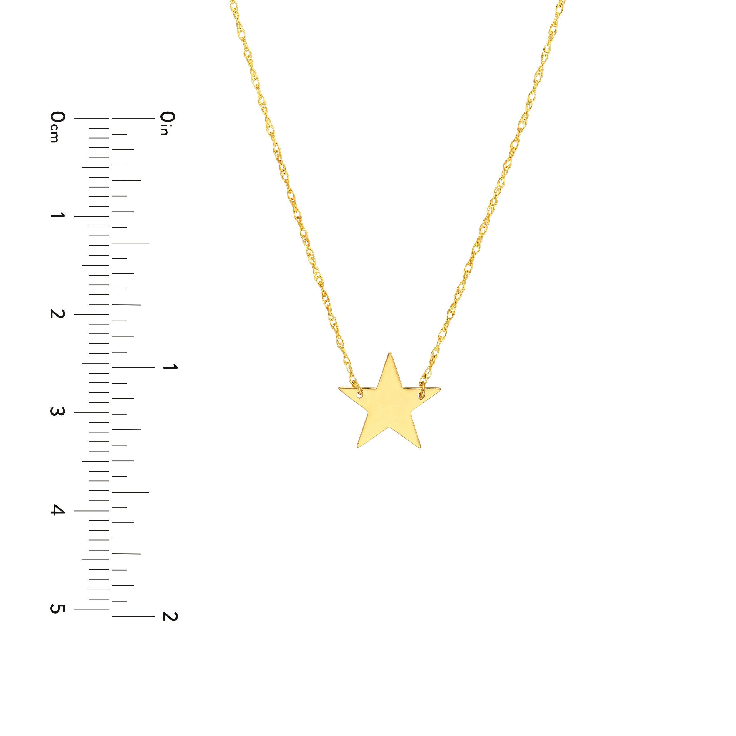 14K gold star necklace, side view