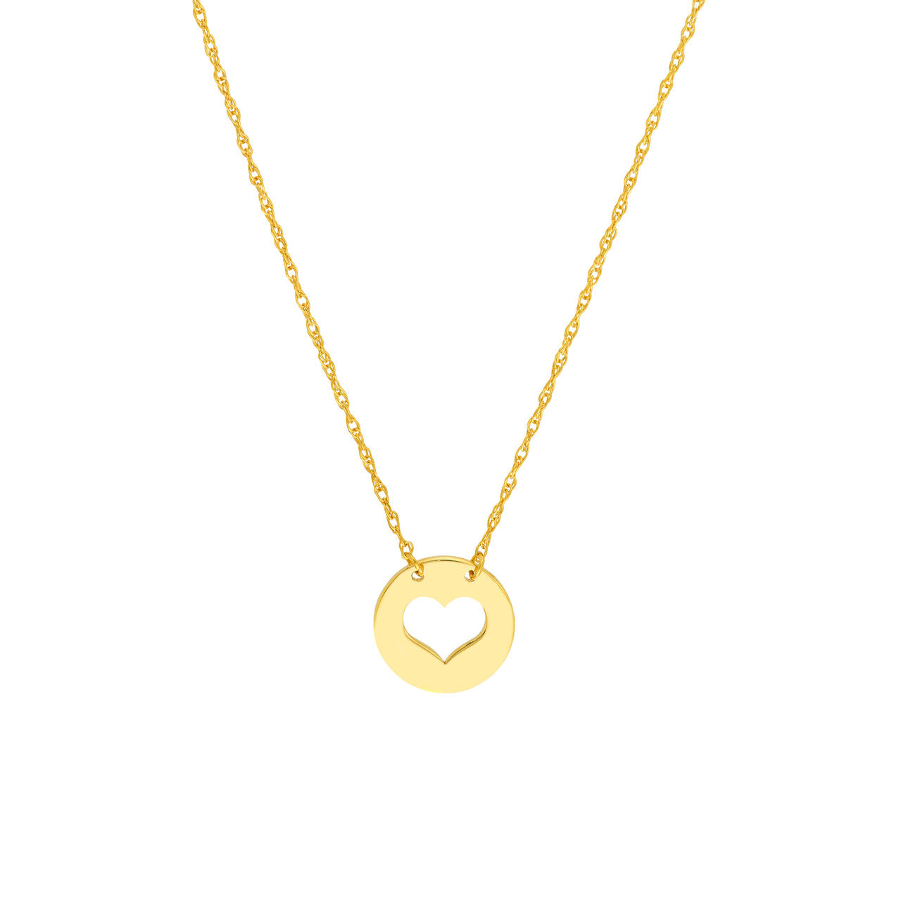 14K gold cutout heart mini disc necklace