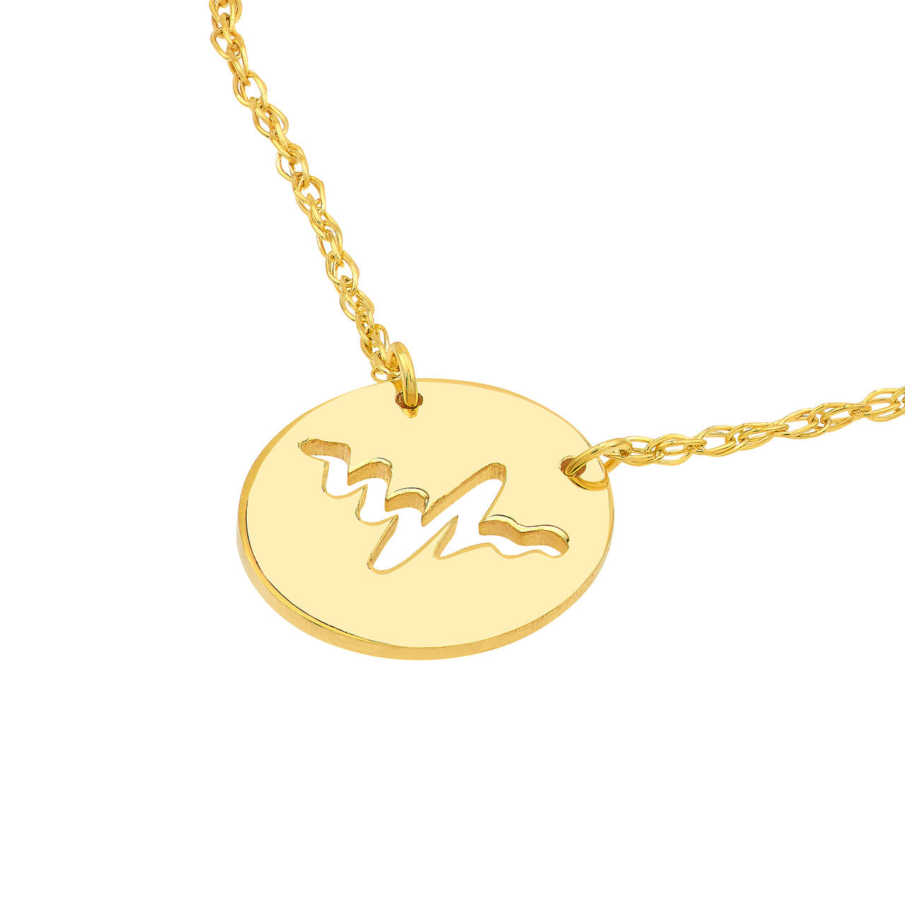 14K gold cutout heartbeat mini disc necklace, detail view