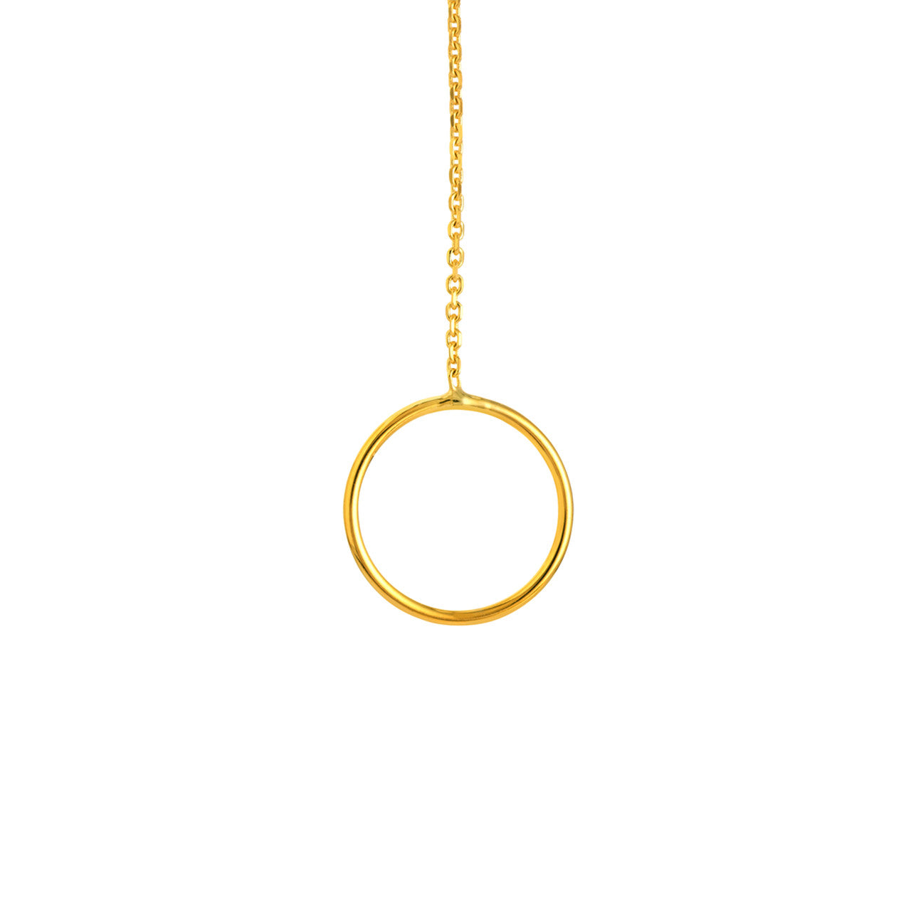 14K gold circle drop glide earrings, detail view